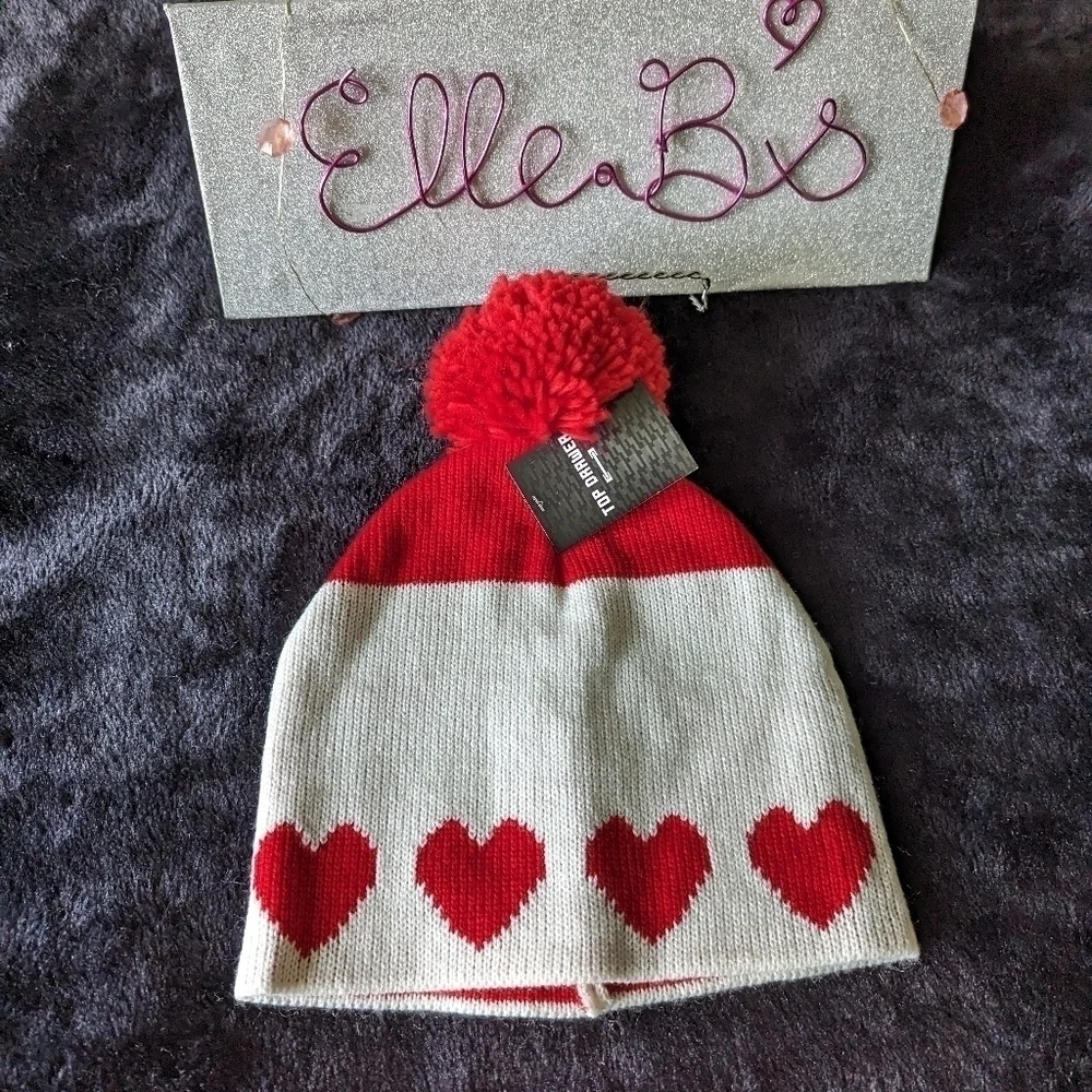 Heart Winter Hat Red White